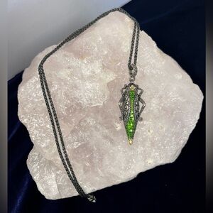 Barbara Bixby Sterling Silver Grasshopper Pendant Necklace Green Gemstones 20”
